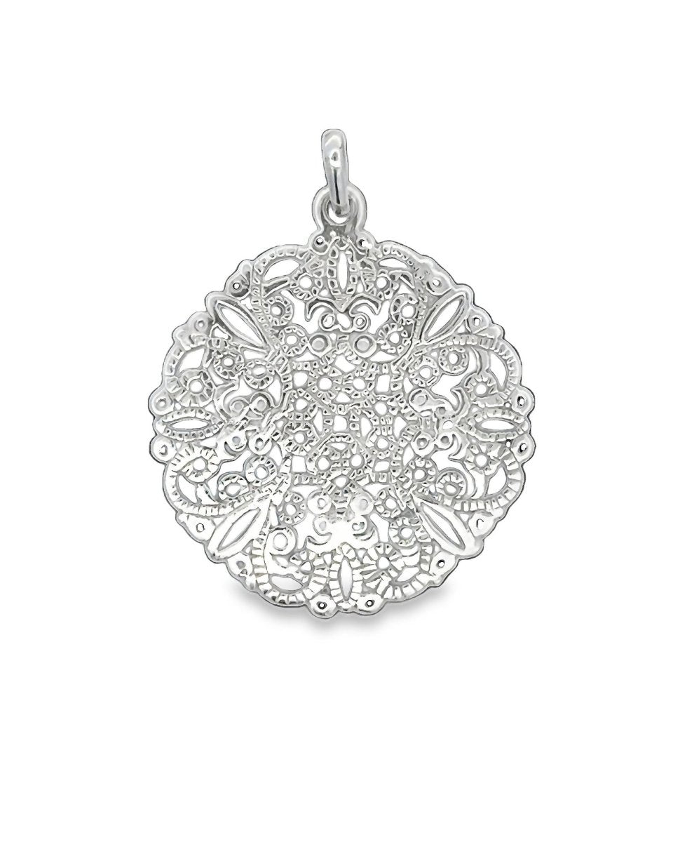 Anhänger Silber hell Amulett Blumenmuster filigran durchbrochen 28 mm mit Öse - Shanti Enterprise AG