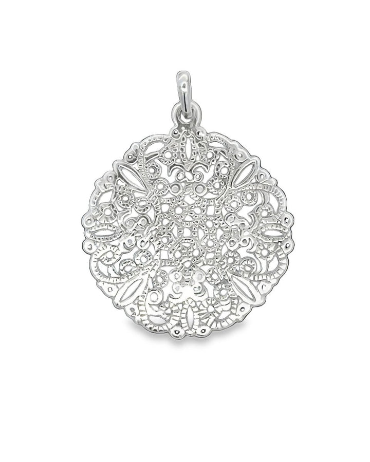 Anhänger Silber hell Amulett Blumenmuster filigran durchbrochen 28 mm mit Öse - Shanti Enterprise AG