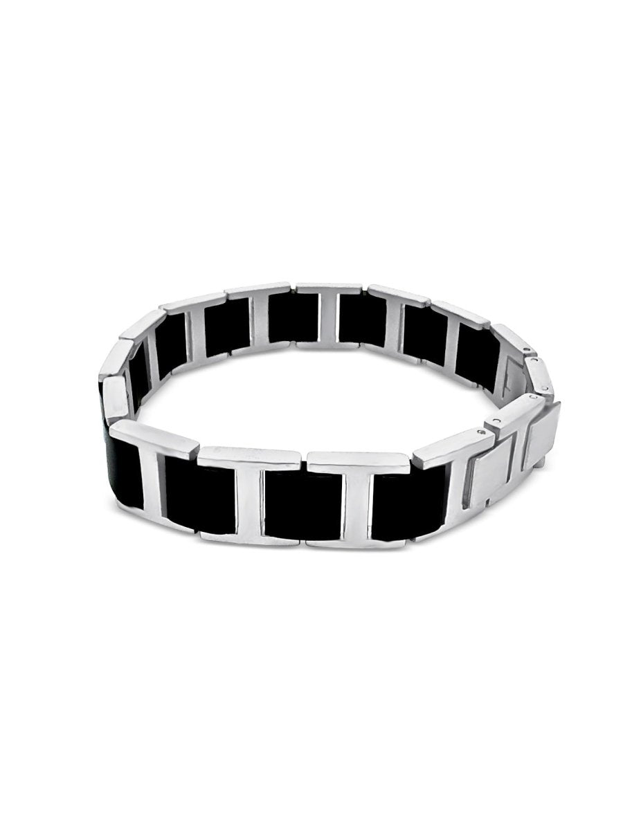 Edelstahl - Keramik Armband poliert/schwarz 13mm breit verstellbar 18/19.5/22 cm mit Klick Verschluss Edelstahl Keramik - Shanti Enterprise AG