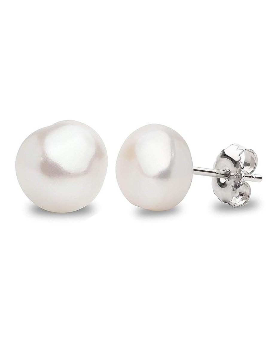 Ohrstecker Perlen weiss halbrund mit Silberbrisur (Naturprodukt Abweichungen möglich) - Shanti Enterprise AG