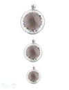 Amulett Anhänger Silber mit gefasstem facettiertem Stein rund Silber verziert massiv Öse fix Handmad