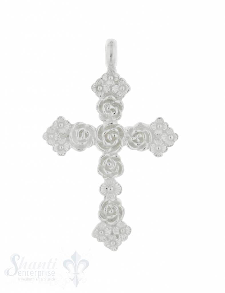 Anhänger Silber hell Kreuz mit Rosen 41x26 mm - Shanti Enterprise AG