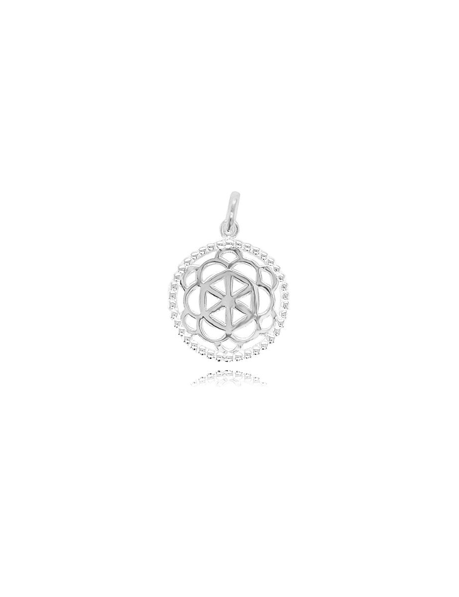 Blume des Lebens Anhänger durchbrochen Ornament eingefasst Rand mit Punkten Öse oval 3.5×3 mm Silber 925 - Shanti Enterprise AG