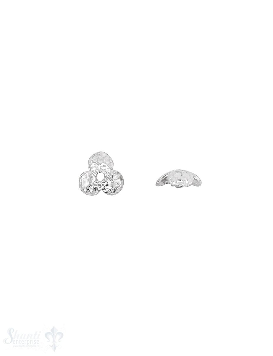 Blumen Perlkappe 10x3,8 mm 3-blättrig gehämmert Silber 925 hell ID 1.6 mm 1Pack = 8 Stk. ca. 5 gr. - Shanti Enterprise AG