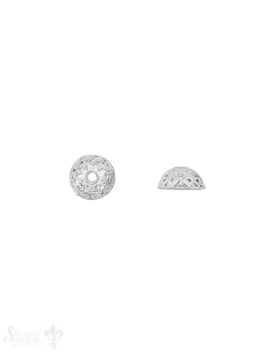 Blumen Perlkappe 11x5,3 mm Ethno verziert mit Rand ID 8 mm Silber 925 hellI D 1.5 mm 1 Pack = 4 Stk - Shanti Enterprise AG