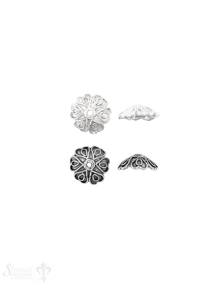 Blumen Perlkappe 12x4 mm Stern verziert Schlaufen mit Rand Silber 925 ID 1.4 mm 1 Pack = 6 Stk. ca. - Shanti Enterprise AG