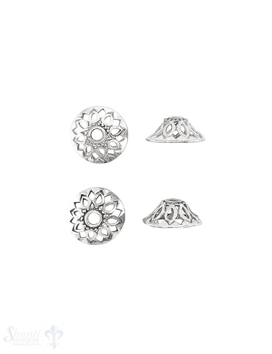 Blumen Perlkappe 14x5 mm Navette Muster ID 12 mm durchbrochen Silber 925 ID 2.5 mm 1 Pack = 6 Stk. c - Shanti Enterprise AG