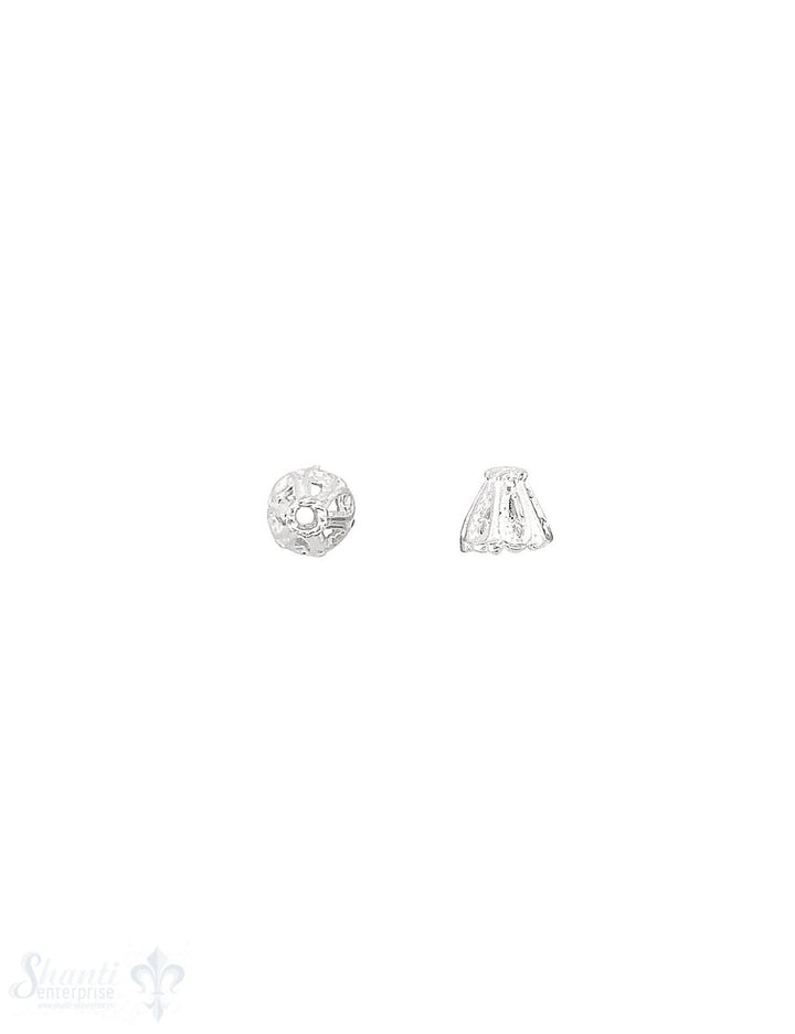 Blumen Perlkappe 7x6,5 mmx verziert durchbrochen Silber 925 hell ID 1,6 mm 1 Pack = 8 Stk. ca. 4 g - Shanti Enterprise AG