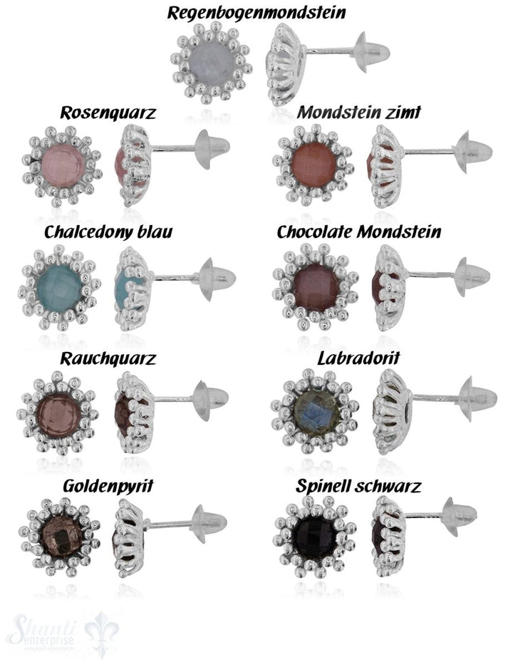 Edelsteine 12 mm facettiert Ohrstecker hell Fassung doppelreihig versetzt gepunktet - Shanti Enterprise AG