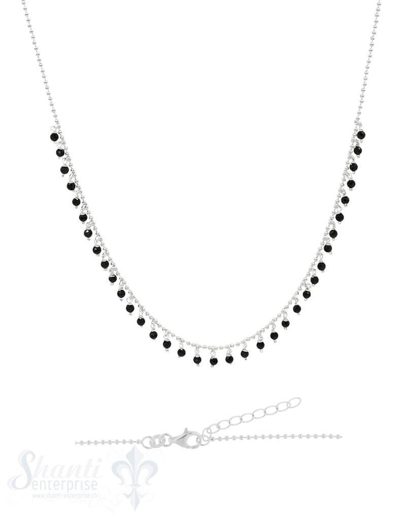 Halskette-Kügeli mit vielen Anhängern Zirkon gefärbt schwarz 42-45 cm verstellbar - Shanti Enterprise AG