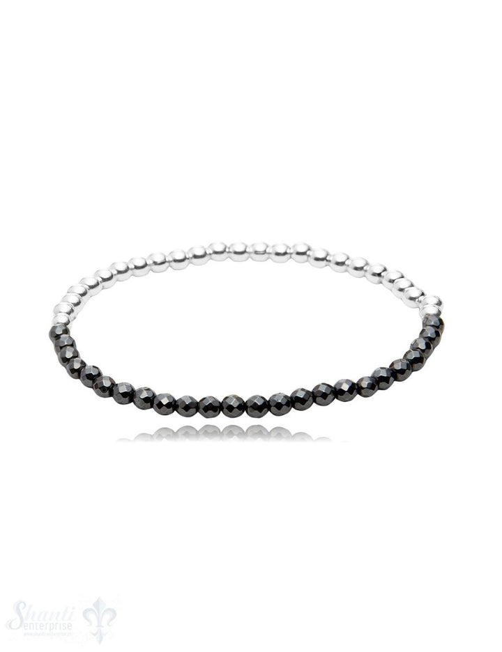 Hämatit Armband facettiert mit Silber Kugeln 4mm breit 18 cm lang - Shanti Enterprise AG