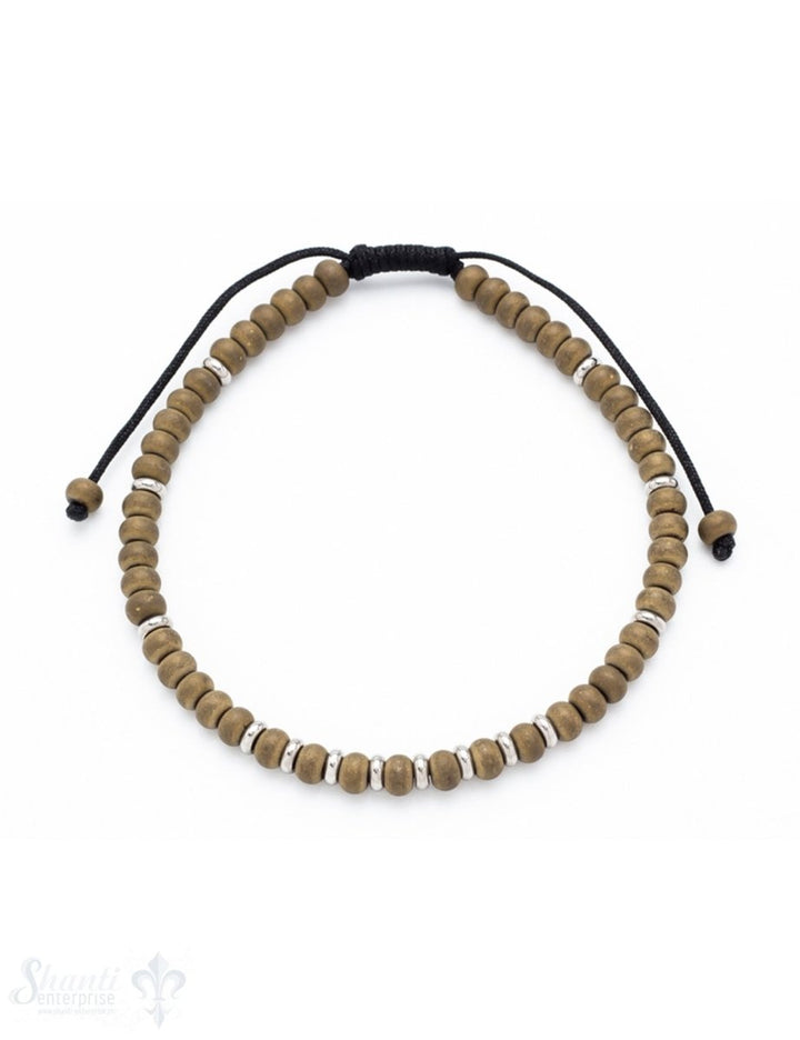 Herren-Armschmuck Shamballa mit Stahl 18,5-27 cm Hämatit buttons 4,5 mm golden-matt und Stahl hell - Shanti Enterprise AG