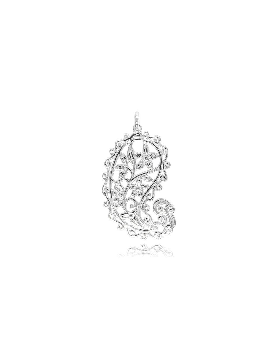 Kashmir Design Amulett, mit Blumen durchbrochen, mit Öse oval ID 7 × 6 mm poliert Silber 925 - Shanti Enterprise AG