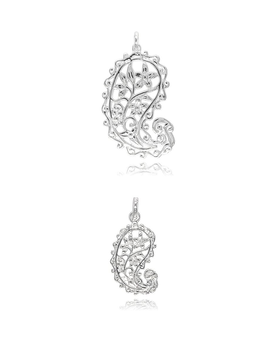 Kashmir Design Amulett, mit Blumen durchbrochen, mit Öse oval ID 7 × 6 mm poliert Silber 925 - Shanti Enterprise AG