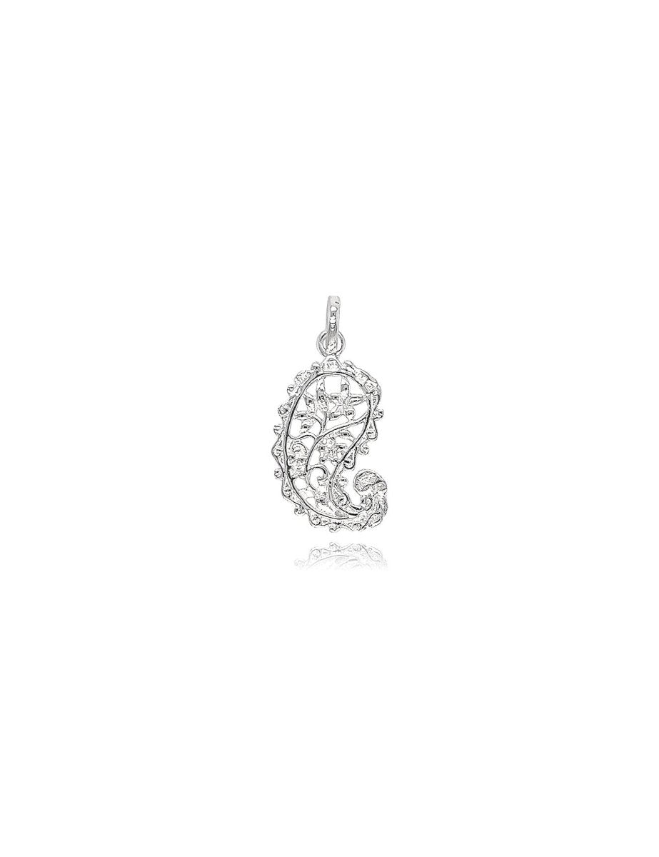 Kashmir Design Amulett, mit Blumen durchbrochen, mit Öse oval ID 7 × 6 mm poliert Silber 925 - Shanti Enterprise AG