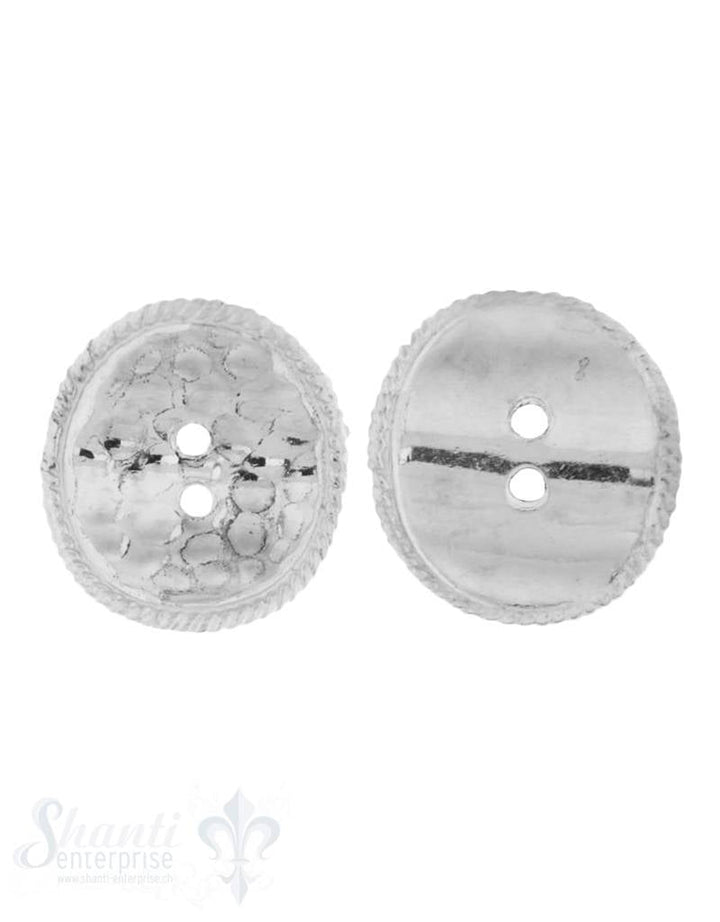 Knopf Silber hell oval gehämmert 13x12 mm gewölbt mit 2 Löchern iD 1.1 mm 1 Pack = 4Stk. ca. 5 gr. - Shanti Enterprise AG