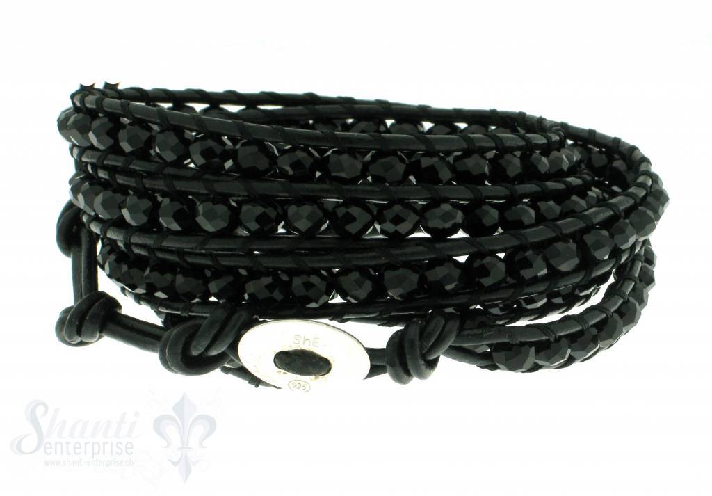 Leather Wrap Bracelet: black cristal, 100 cm 6 x Handgelenk - Shanti Enterprise AG