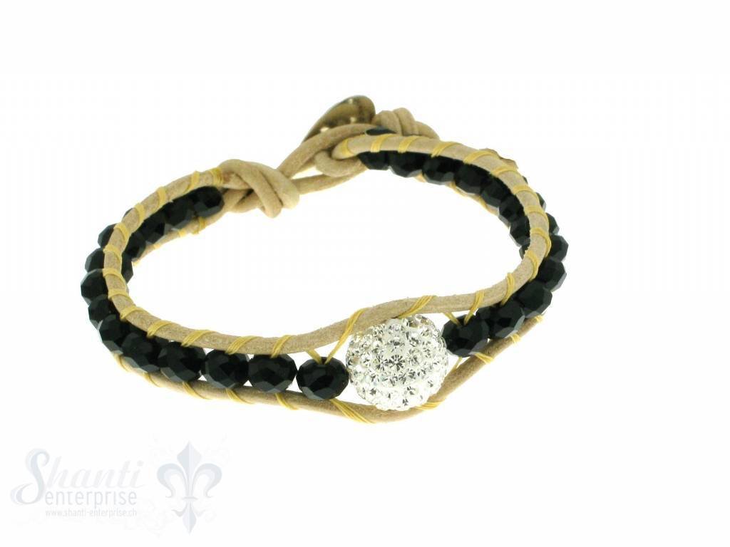 Leather Wrap Bracelet: black cristal, 17 cm 1 x Handgelenk - Shanti Enterprise AG