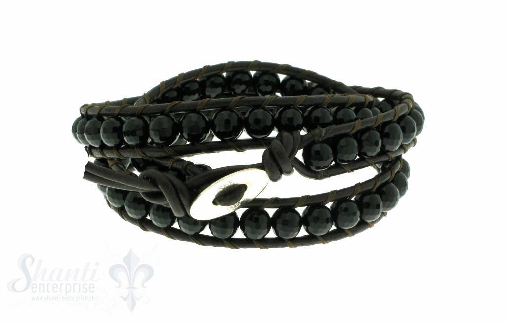 Leather Wrap Bracelet: black cristal, 50 cm 3 x Handgelenk - Shanti Enterprise AG