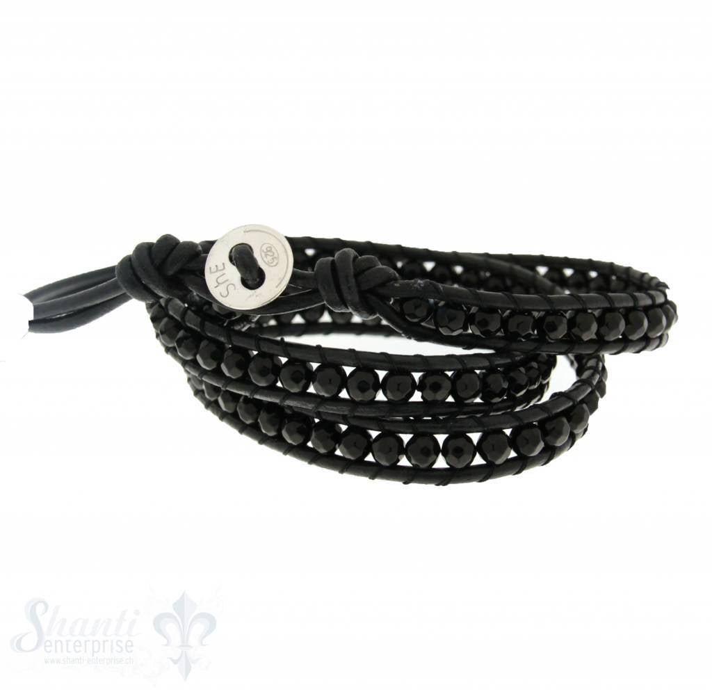 Leather Wrap Bracelet: black cristal, 50 cm 3 x Handgelenk - Shanti Enterprise AG