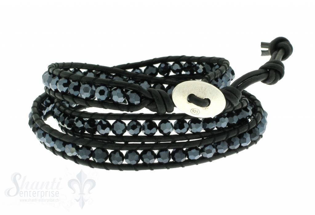 Leather Wrap Bracelet: blue cristal, 50 cm 3 x Handgelenk - Shanti Enterprise AG