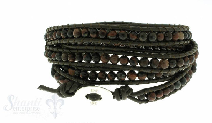 Leather Wrap Bracelet: Brekzienjaspis, 100 cm 6 x Handgelenk - Shanti Enterprise AG