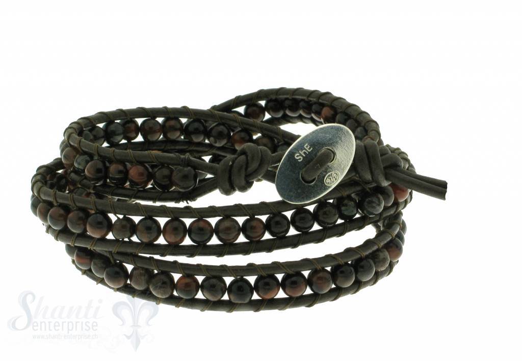 Leather Wrap Bracelet: Brekzienjaspis, 50 cm 3 x Handgelenk - Shanti Enterprise AG