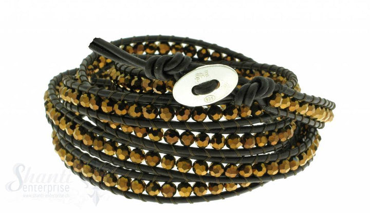 Leather Wrap Bracelet: gold cristal, 100 cm 6 x Handgelenk - Shanti Enterprise AG