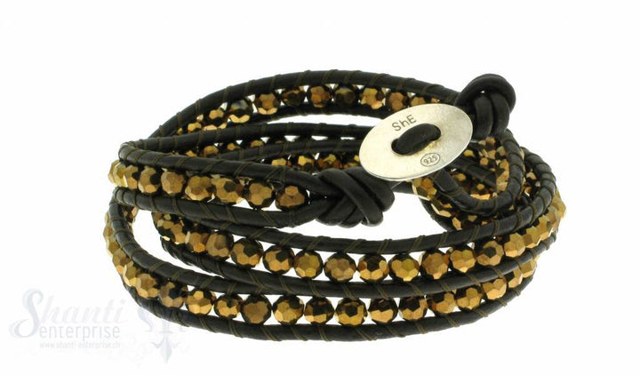 Leather Wrap Bracelet: gold cristal, 50 cm 3 x Handgelenk - Shanti Enterprise AG