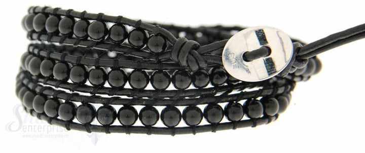 Leather Wrap Bracelet: Onyx 50 cm 3 x Handgelenk - Shanti Enterprise AG