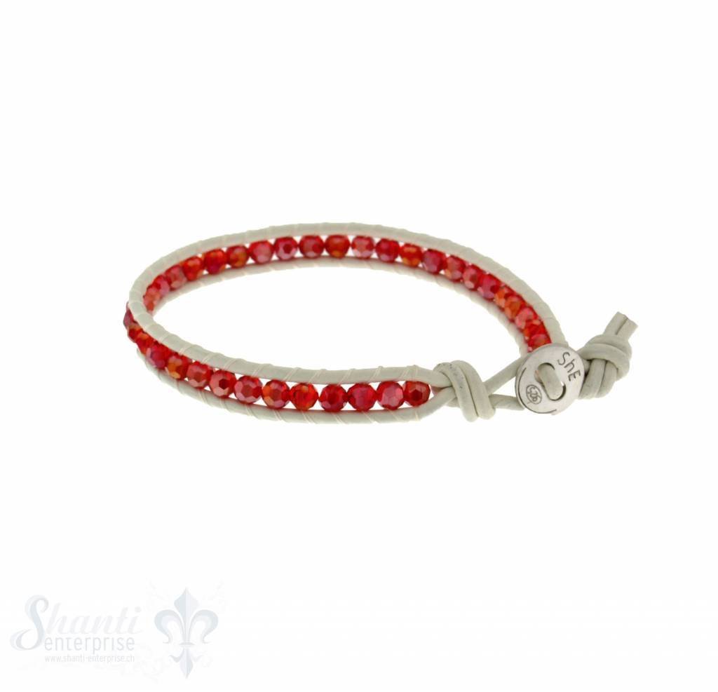 Leather Wrap Bracelet: red cristal, 17 cm 1 x Handgelenk - Shanti Enterprise AG