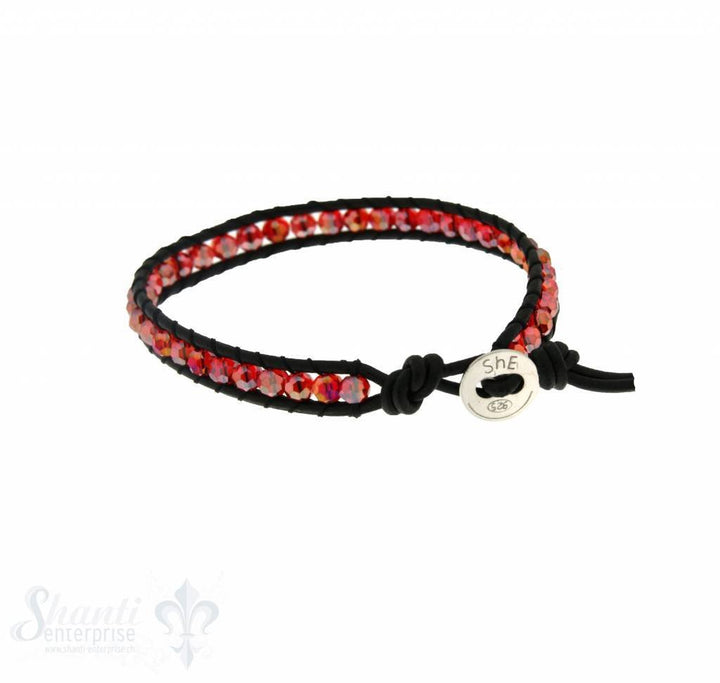 Leather Wrap Bracelet: red cristal, 17 cm 1 x Handgelenk - Shanti Enterprise AG