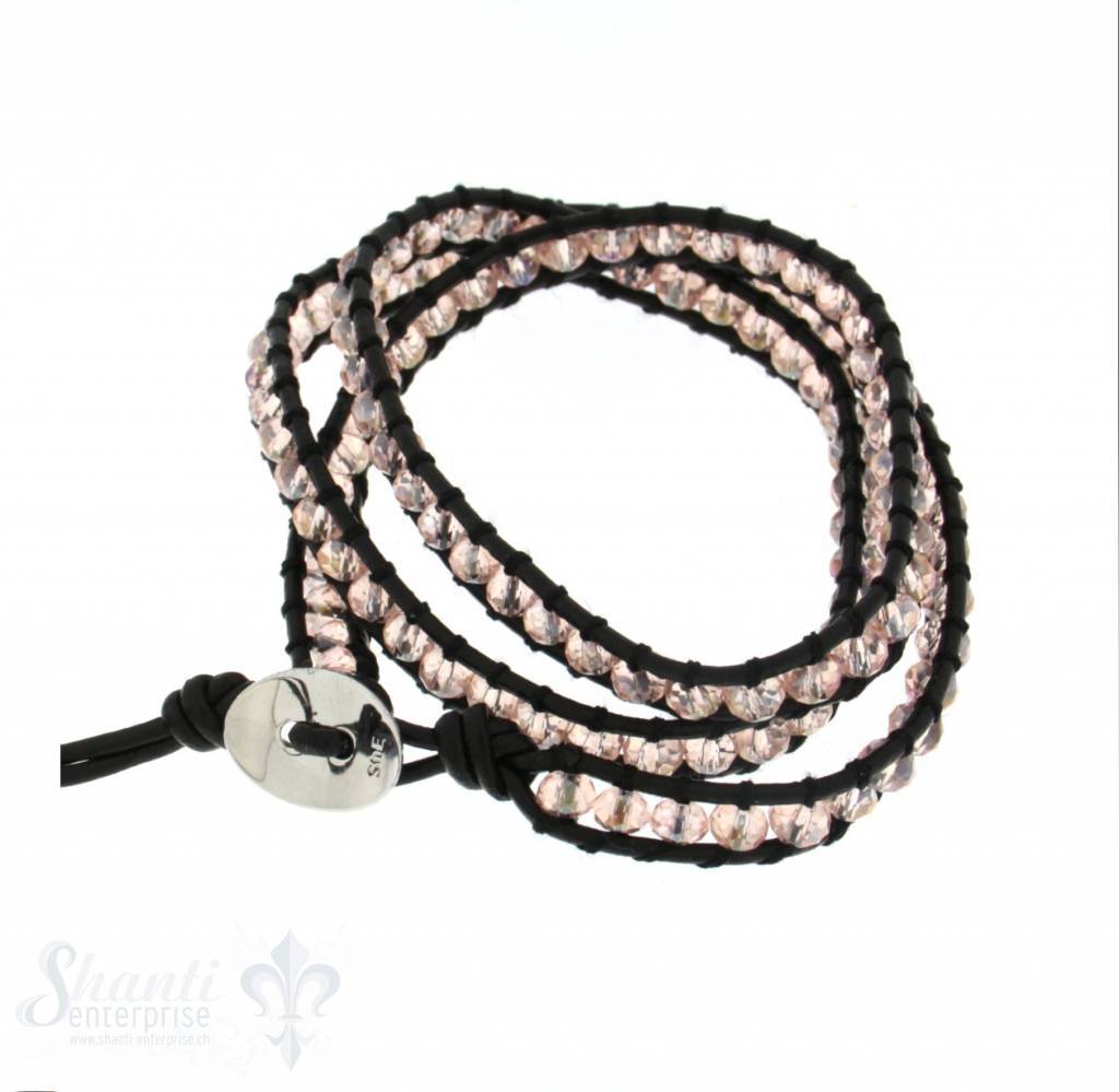 Leather Wrap Bracelet: rose crystal Buttons 50 cm 3 x Handgelenk - Shanti Enterprise AG