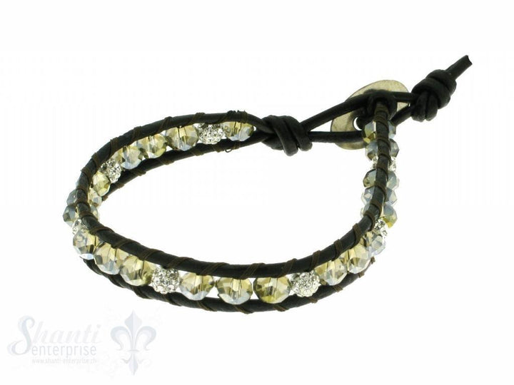 Leather Wrap Bracelet: smokey cristal, 17 cm 1 x Handgelenk - Shanti Enterprise AG