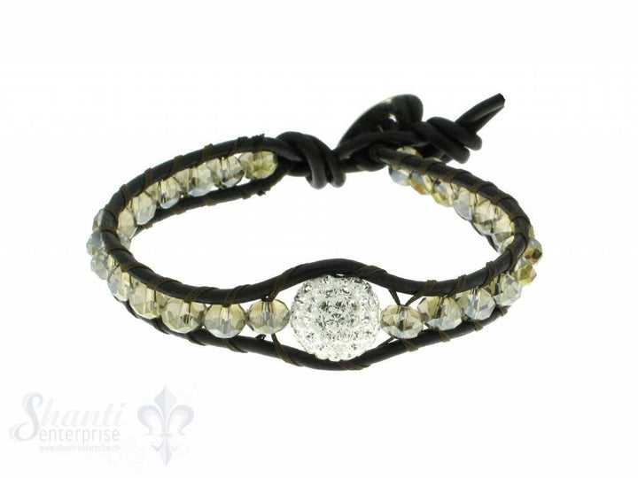 Leather Wrap Bracelet: smokey cristal, 17 cm 1 x Handgelenk - Shanti Enterprise AG