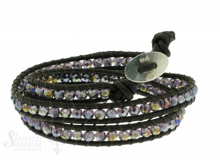 Leather Wrap Bracelet: violet cristal, 50 cm 3 x Handgelenk - Shanti Enterprise AG