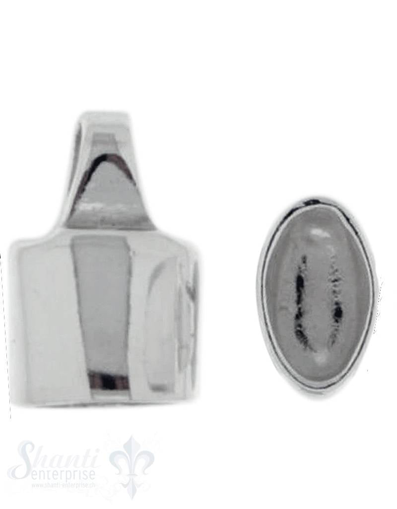 Lederkappe Silber 8x9 mm poliert ID4,4x6,4mm mit fixer Öse vertikal Loch 3x3,5 mm 1 Paar= 2 Stk. - Shanti Enterprise AG