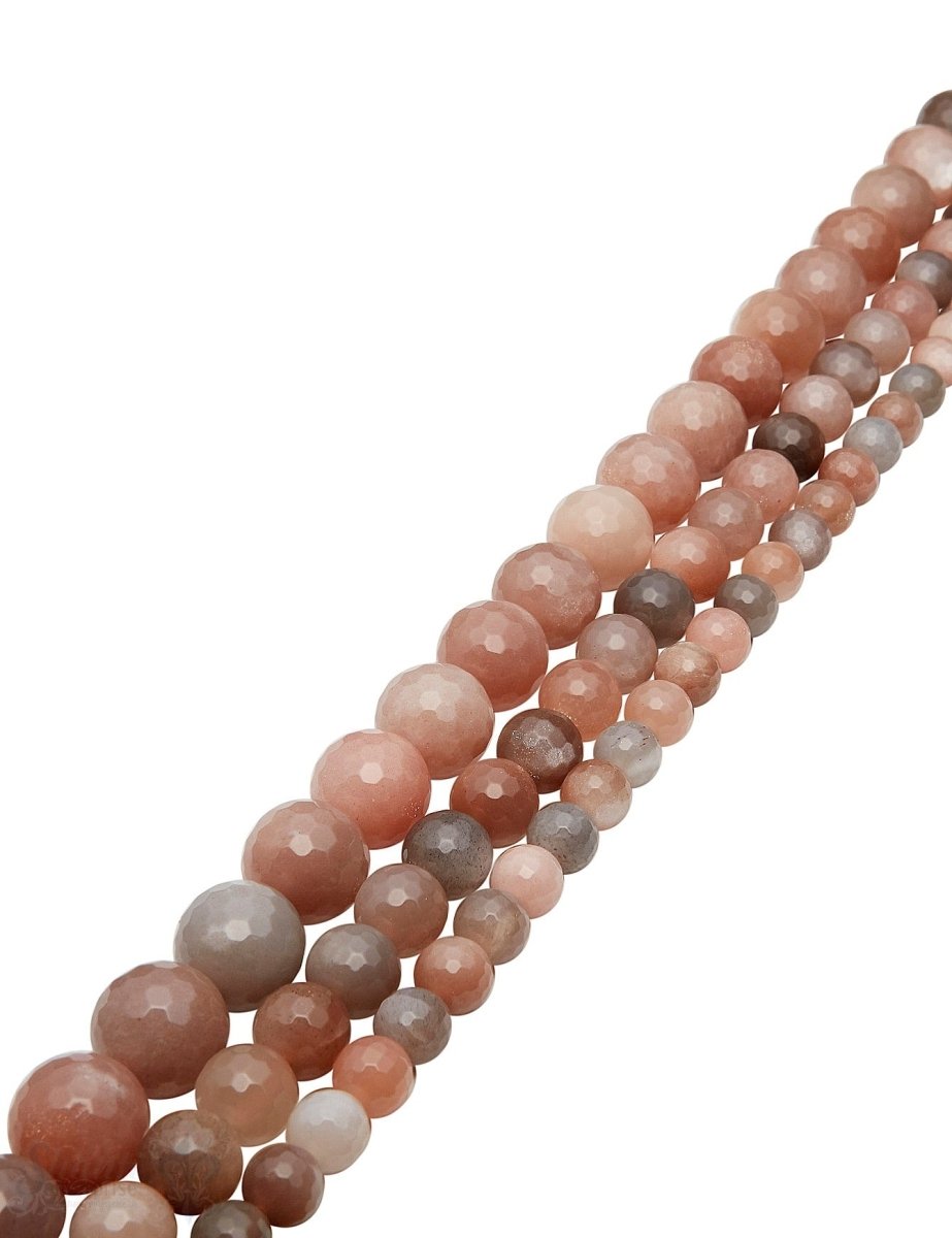 Mondstein Strang multicolor facettiert Kugeln AA peach-nude-hellgrau - Shanti Enterprise AG