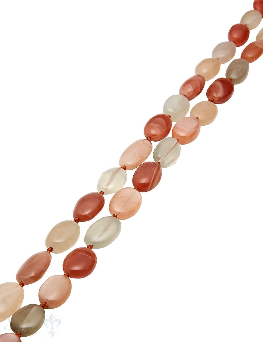 Mondstein Strang multicolor Oval Laufkette AA weiss-apricot-braun-grau dunkel unregelmässig geknüpft - Shanti Enterprise AG