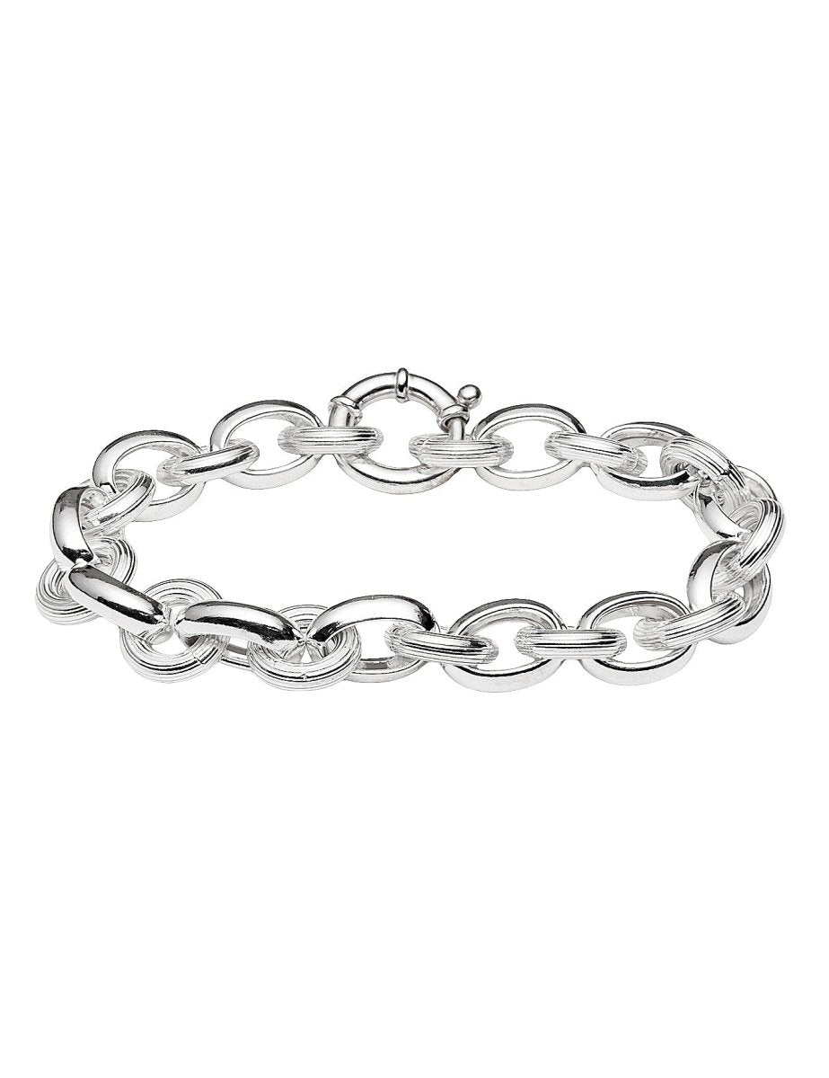 Oval & rundes Bracelet 1/2 gerillt 19,5 cm mit Federring 12 mm breit Silber 925 - Shanti Enterprise AG