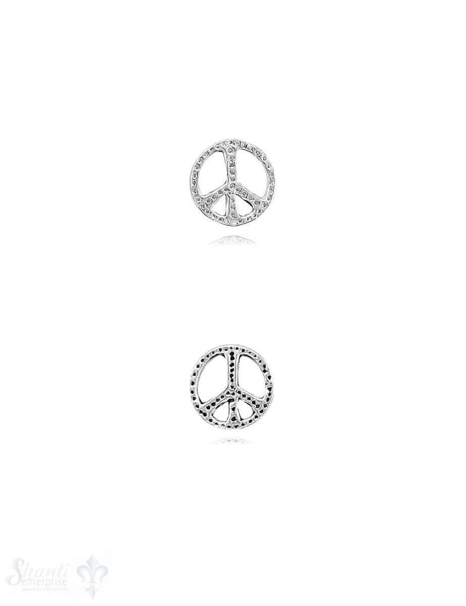 Peace Zeichen 12 mm Silber flach gepunktet durchbrochen 1,2 mm 1 Pack = 2 Stk. - Shanti Enterprise AG