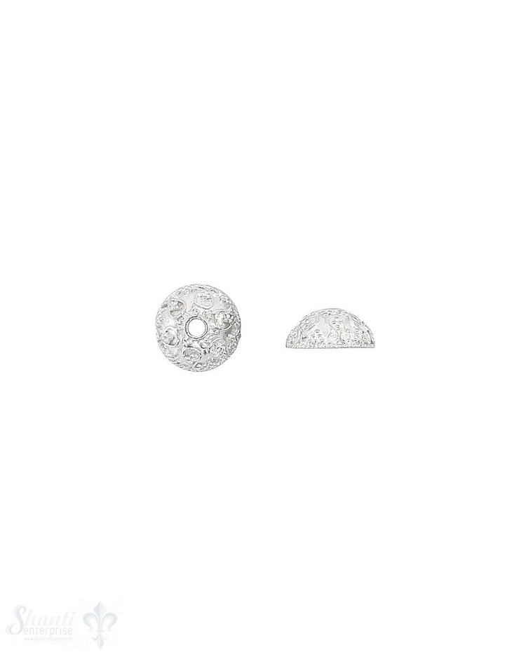 Perlkappe Silber hell 11 mm unregelmässig gepunkte t verziert Loch 1.7 mm 1 Pack = 4 Stk. ca. 4 gr. - Shanti Enterprise AG