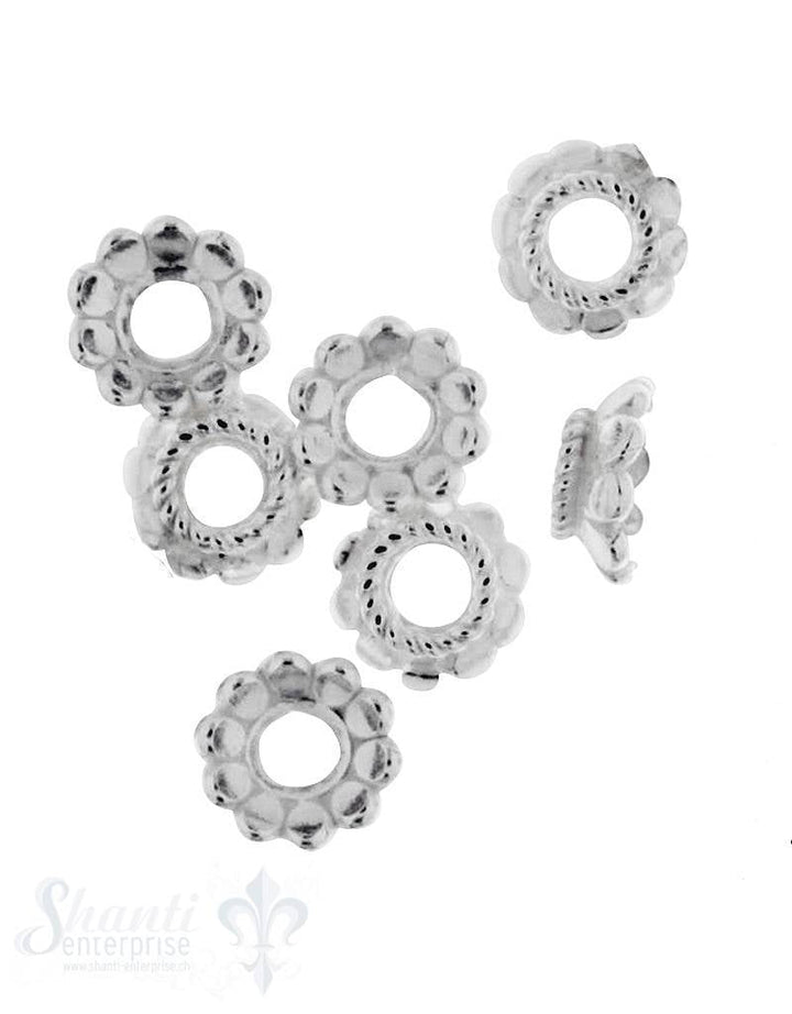 Perlkappe Silber konisch mit Tupfen 8 mm Loch ID 2,8 mm 1 Pack = 9 Stk. ca. 5 gr. für 8 mm Perl - Shanti Enterprise AG