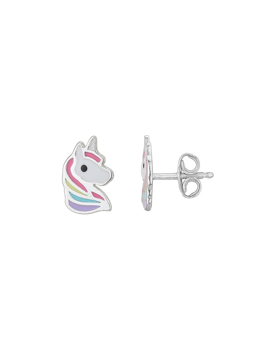 Pferdekopf Ohrstecker 9x6 mm Kinder Schmuck mit Emaille Regenbogen Farben Silber 925 ec - Shanti Enterprise AG