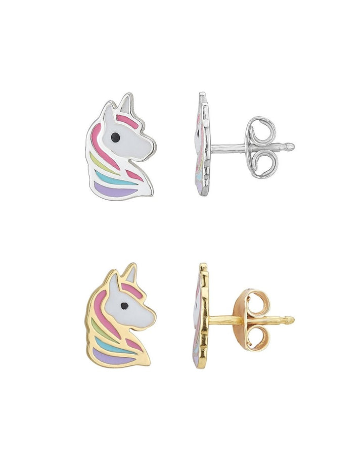 Pferdekopf Ohrstecker 9x6 mm Kinder Schmuck mit Emaille Regenbogen Farben Silber 925 ec - Shanti Enterprise AG