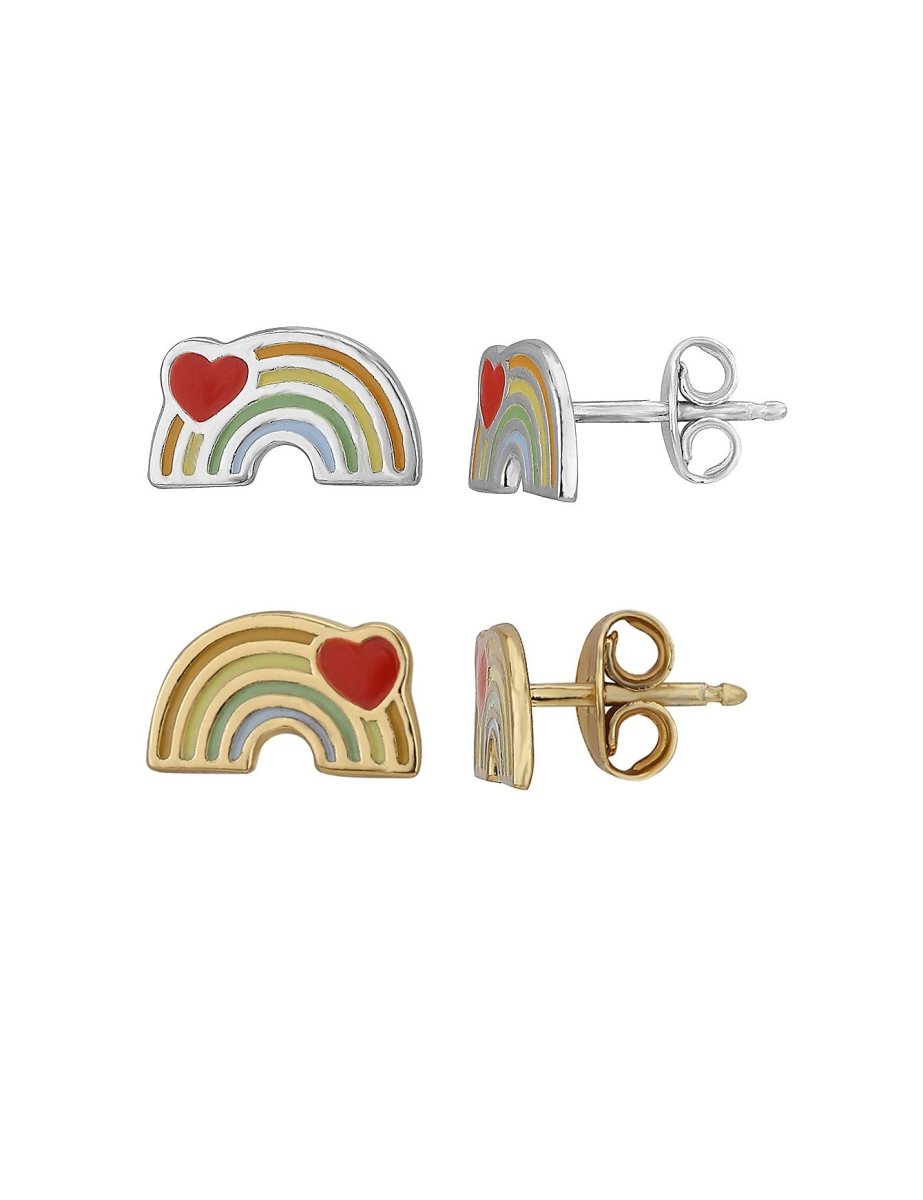 Regenbogen mit Herz Ohrstecker 6x9 mm Kinder Schmuck Emaillle Regenbogen Farben Herz rot - Shanti Enterprise AG