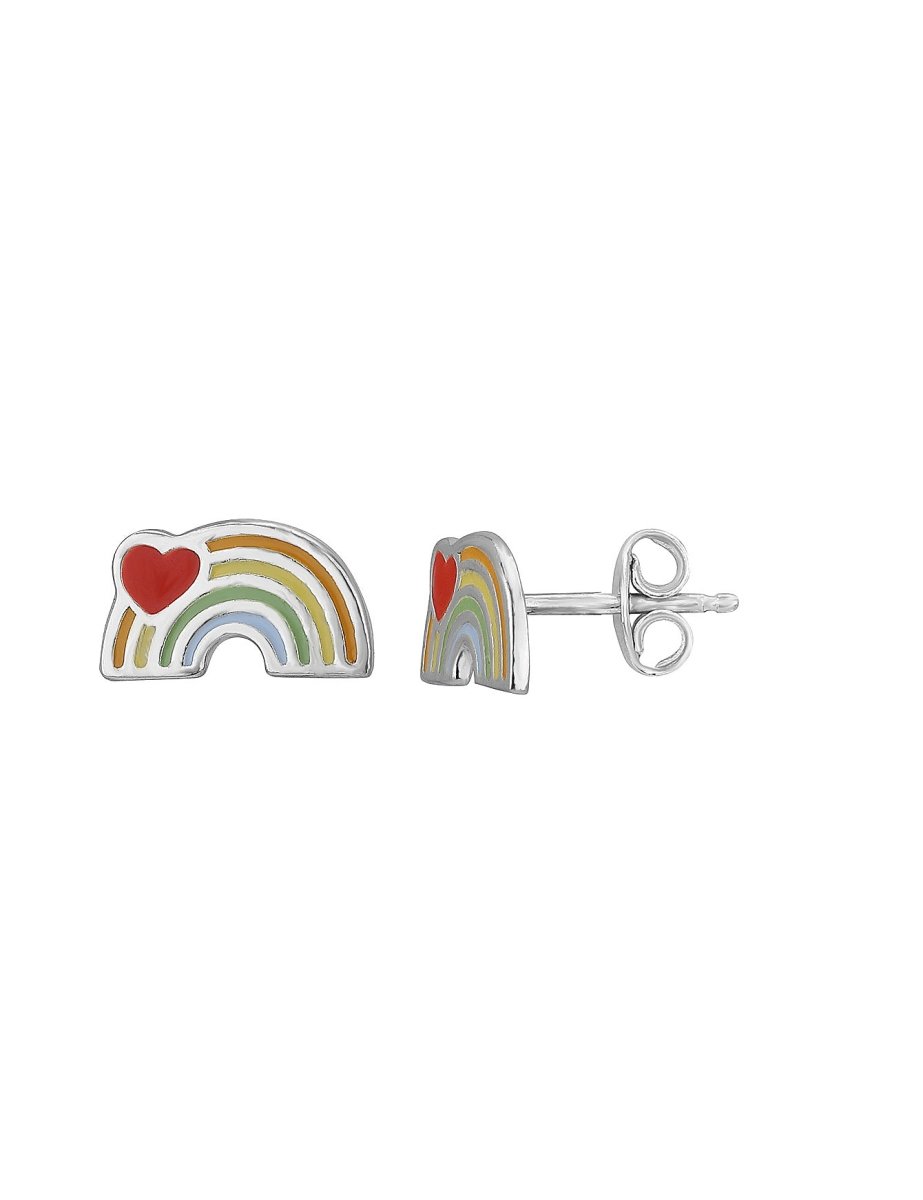 Regenbogen mit Herz Ohrstecker 6x9 mm Kinder Schmuck Emaillle Regenbogen Farben Herz rot - Shanti Enterprise AG