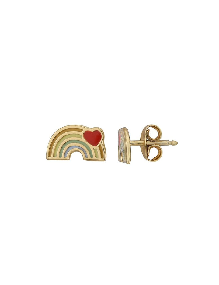 Regenbogen mit Herz Ohrstecker 6x9 mm Kinder Schmuck Emaillle Regenbogen Farben Herz rot - Shanti Enterprise AG