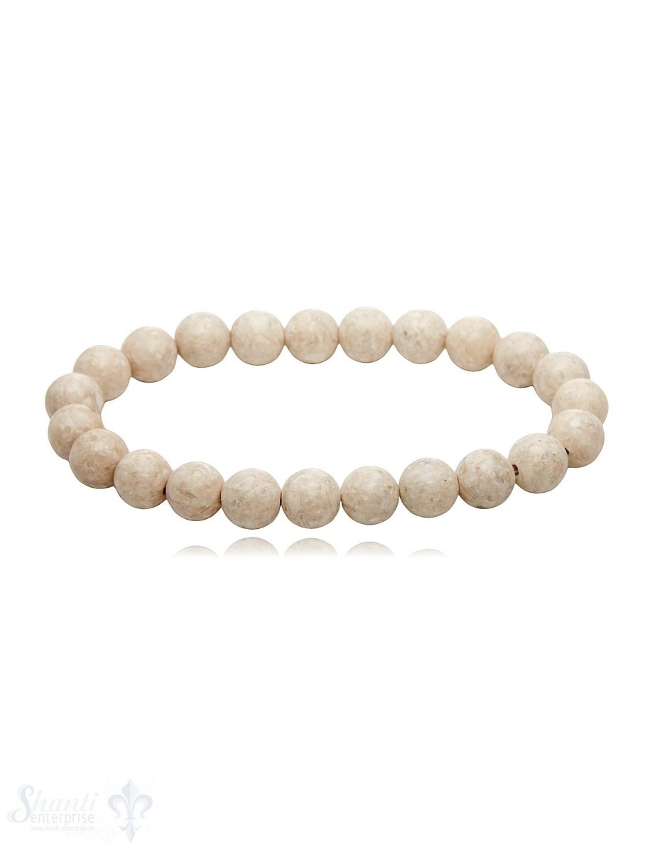 Riverstone Armband 8 mm matt beige rund auf Elastik 18 cm - Shanti Enterprise AG