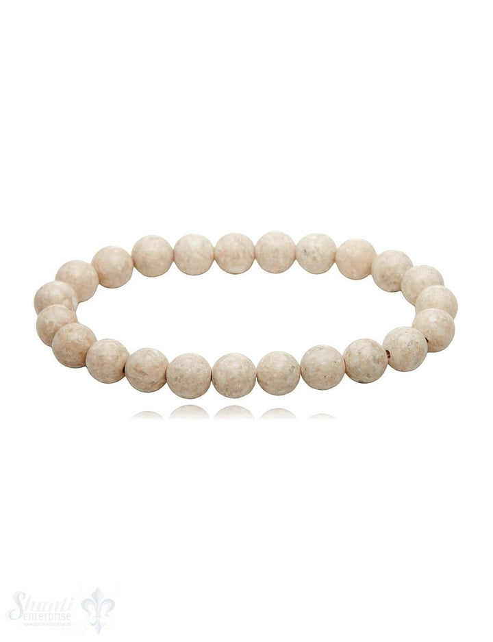 Riverstone Armband 8 mm matt beige rund auf Elastik 18 cm - Shanti Enterprise AG